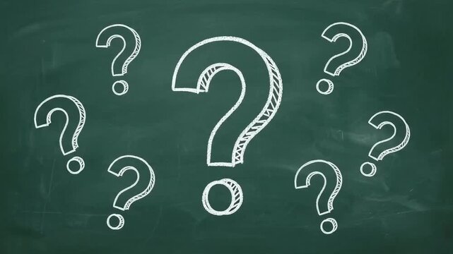 Questions written in white chalk on a green chalkboard background video footage background motion graphics loop