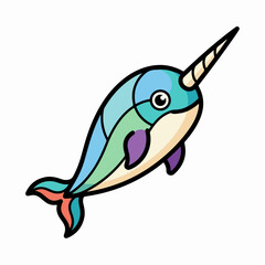 Cute cartoon narwhal swimming vector illustration icon. © Cipta