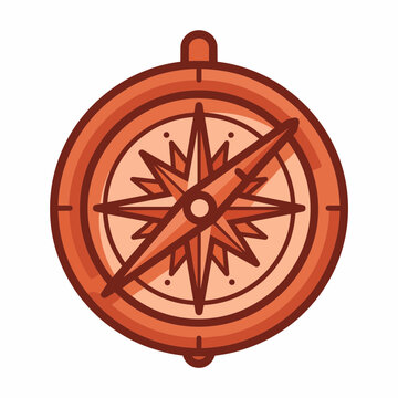 Compass Icon with Rose and Needle in Orange for Navigation