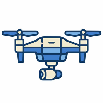 Drone Icon with Camera and Propeller Guards in Blue Style