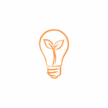 Lightbulb with Orange Line Art Sprout Growing Inside Symbol