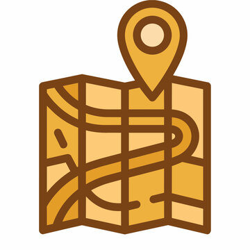 Map Icon with Stylized Location Pin and Winding Road Path