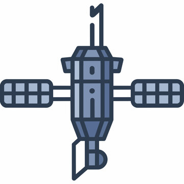 Satellite Icon with Solar Panels and Antennae in Mono Style