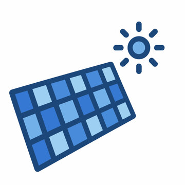 Solar Panel Flat Icon Angled Toward Stylized Blue Sun Symbol