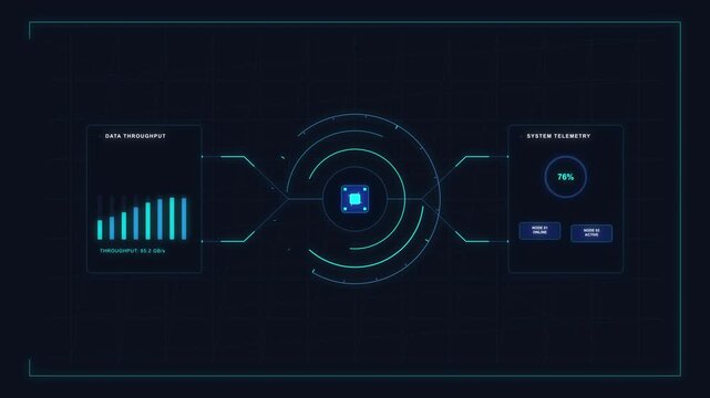 Hud interface animation displaying futuristic data charts and graph loop