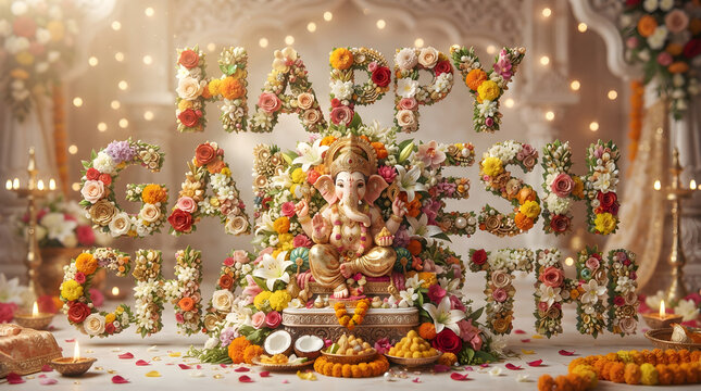 Happy Ganesh Chaturthi Floral Celebration with Ganesha