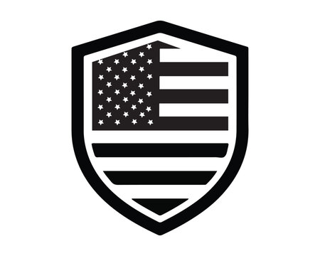 American flag shield icon featuring stars and stripes in a classic black and white vector emblem united states usa flag vector graphic us flag