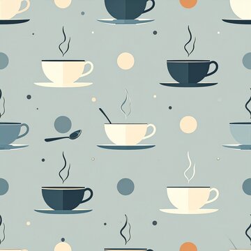 Minimalist hot tea cups and coffee mugs with steam seamless pattern design
