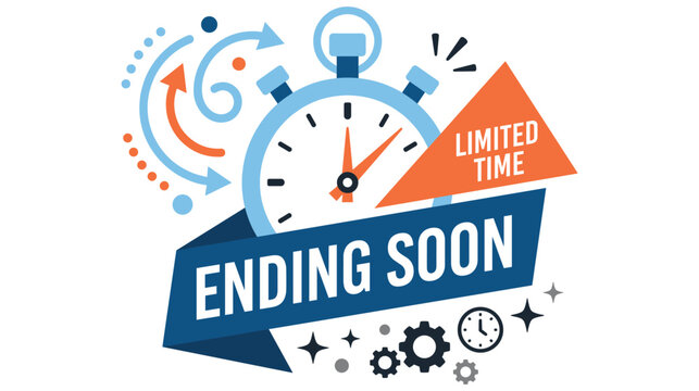 Ending soon limited time promotional banner with stopwatch and countdown clock graphics.