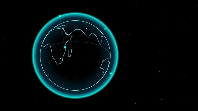 Digital earth globe rotating with neon glowing atmosphere