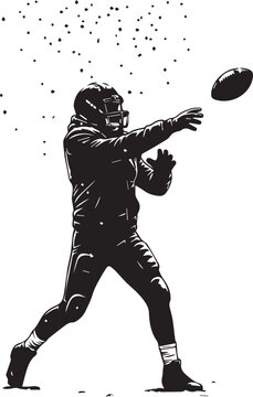 Quarterback player silhouette throwing football under confetti for victory and champions posters.