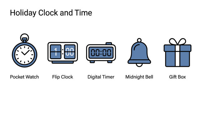 Holiday Clock and Time Icons Set