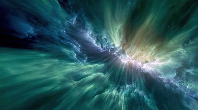 thermosphere. A painterly solar corona explosion with rippling aurora energy cascading toward a small blue planet. STEM education sheets.