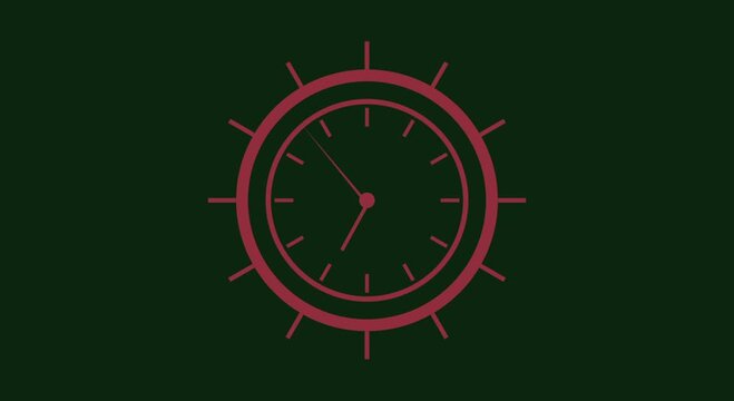 Abstract digital stop watch clock animated 4K , emerald color  background . Clock icon flat style 24 hours day fast speed line analog clock moving timer clock rotation 4k video,,,,
