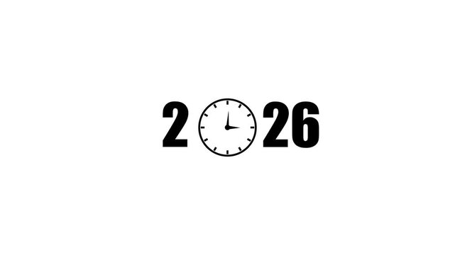 Happy new year 2027 text animation with clock icon. Countdown new year 2026 Digital Time Progress happy new year 2026 countdown animation, 4