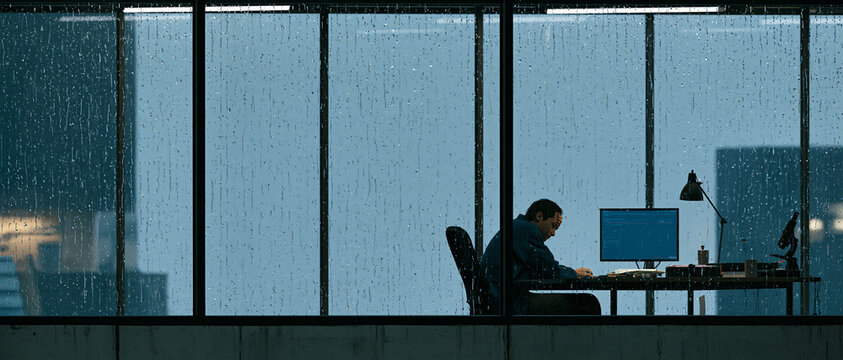 Modern Office Interior Architecture with Professional Working at Desk