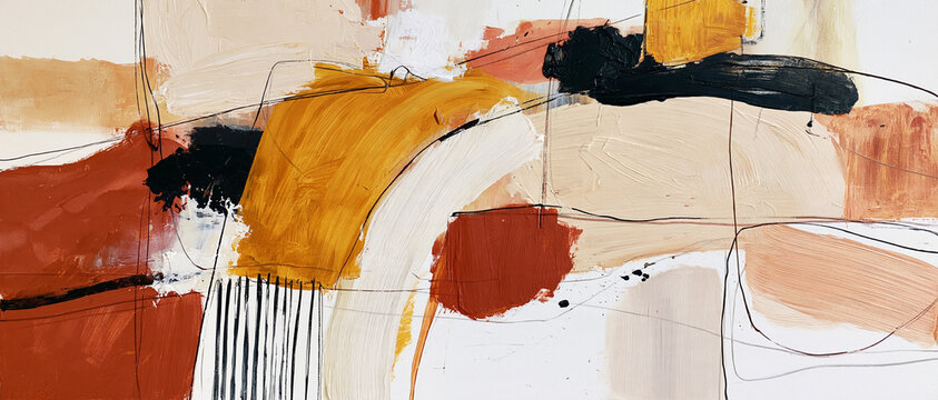 Abstract Modern Art Painting with Warm Earth Tones and Geometric Shapes