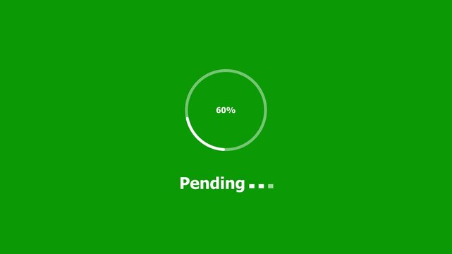 Animated circular progress bar loading indicator with percentage counter and pending text on green screen chroma key background, for digital interface, and software development projects