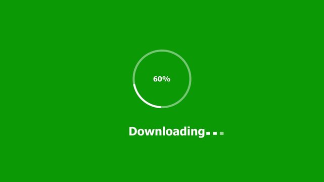 Animated downloading progress bar with a circular percentage indicator spinning smoothly on a vibrant green screen chroma key background, for seamless digital, project integration and web