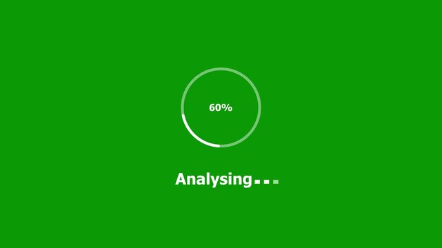 Dynamic green screen analysing progress bar animation with percentage counter and circular loading indicator loop for seamless digital technology and data processing presentations
