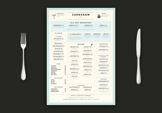 Art Deco Restaurant Menu Template, Editable Vintage Food & Drinks Menu Layout for Cafes, Bistros, Brasseries & Bars