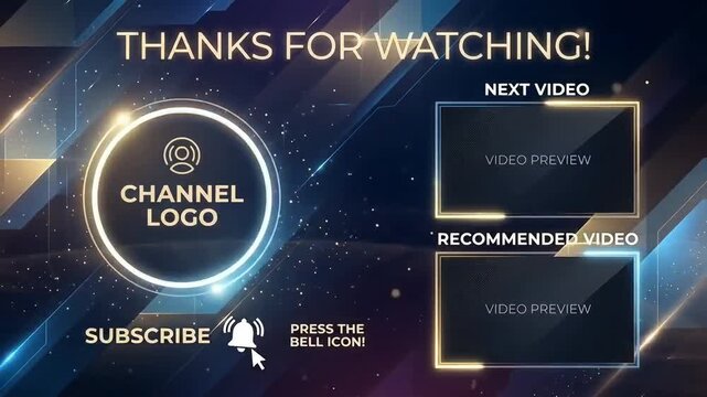 Outro screen template video featuring glowing neon elements channel logo and subscribe button for video creators