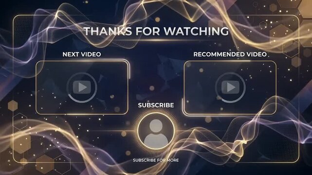 YouTube outro template with glowing gold particles and subscribe button animation video footage background