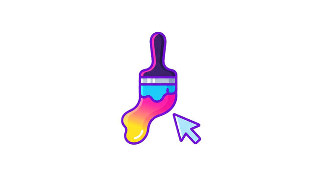 Paint brush icon with colorful dripping paint and computer cursor