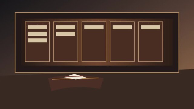 Library Bookshelf With Five Sections Animated Warm Interior Graphic