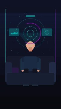 pixel art animation of man scanning mind cyberpunk tech