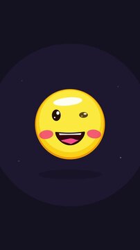 Pixel art emoji animation, yellow smiley face looping video footage