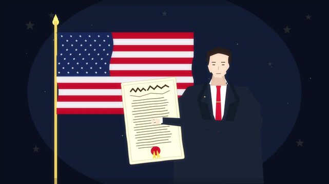 Pixel art constitution document usa flag man animation motion graphic