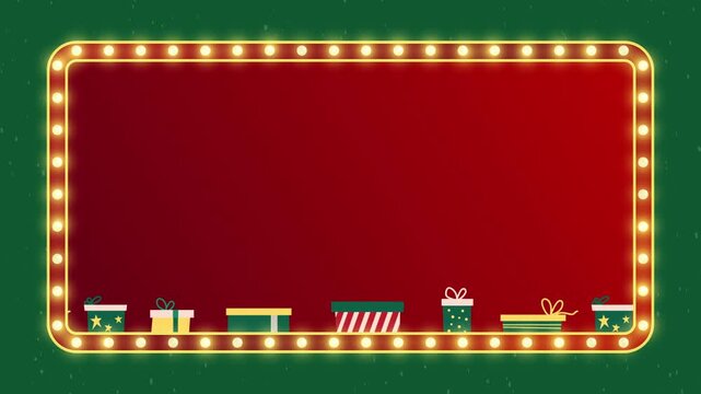 Holiday gift boxes and marquee lights sign banner animation, Perfect for Christmas greeting cards, events, and commerce promotions.