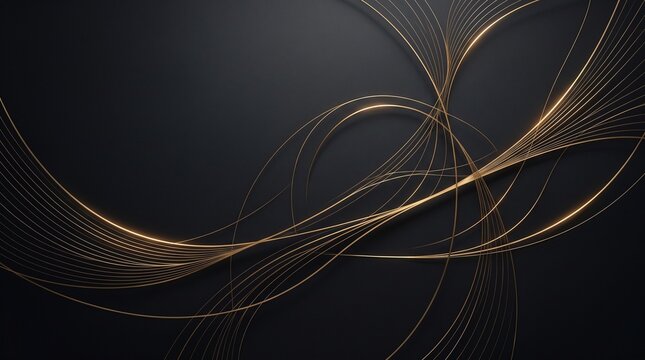 Abstract Digital Art Featuring Flowing Golden Metallic Curves Against a Minimalist Dark Matte Background