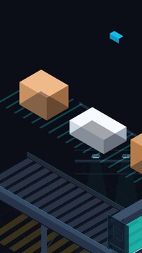 pixel art conveyor belt moving boxes in factory animation loop