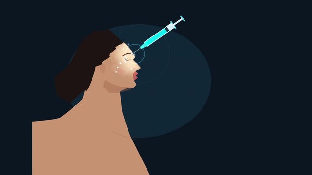 pixel art injection animation showing cosmetic face treatment