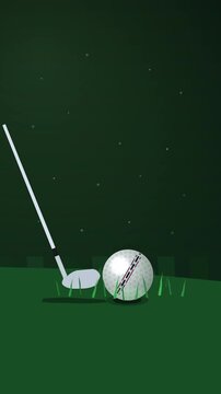 Pixel art golf club swinging at ball in green grass loop animation