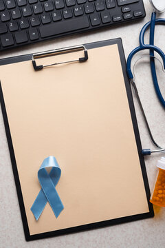 Prostate Cancer Awareness Ribbon with Medical Equipment