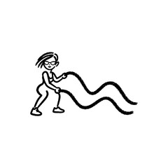Fototapeta premium Hand drawn chalk Icon of Girl Doing Battle Ropes