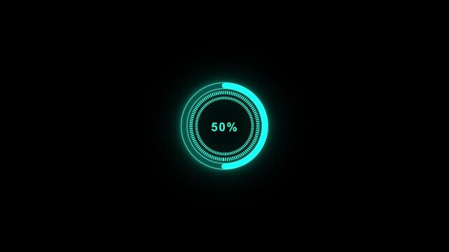 Futuristic circular loading progress bar indicating twelve percent a glowing cyan ring showing a status isolated on a black background progress circle digital interface data loading waiting indicator