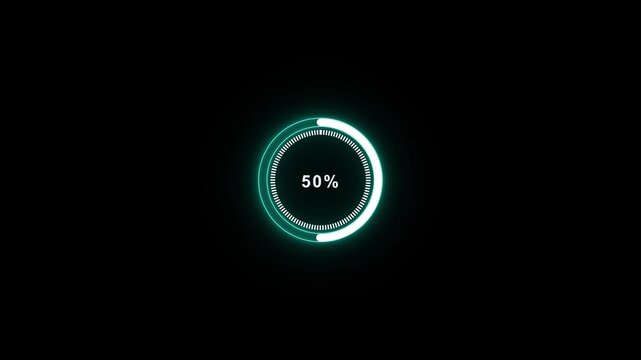 Futuristic circular loading progress bar indicating twelve percent a glowing cyan ring showing a status isolated on a black background progress circle digital interface data loading waiting indicator