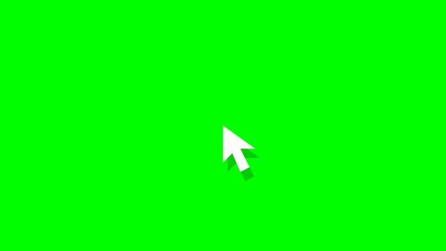 Chroma key green screen animation of a classic computer mouse cursor arrow clicking with a dual expanding shockwave ring ripple burst effect. Perfect for digital UI overlays and tech tutorials.
