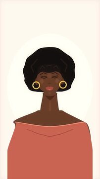 Pixel art portrait animation of woman with afro hairstyle and earrings