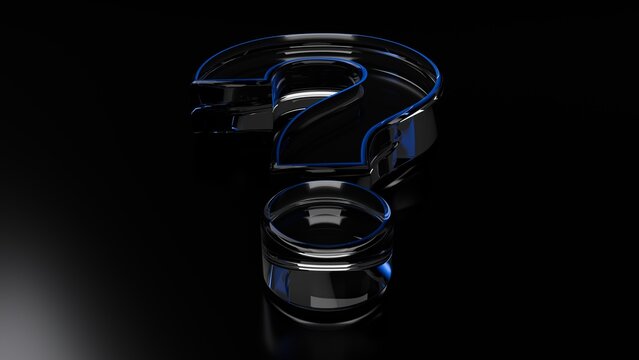 Abstract 3D background with glossy dark glass question mark symbol