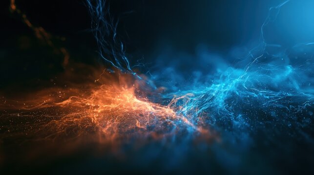 Fiery orange and electric blue energy waves colliding