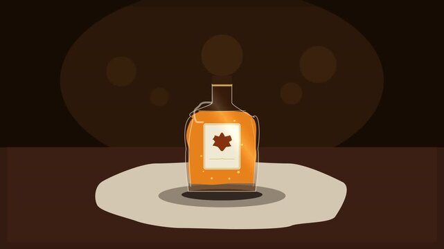 Pixel art whiskey bottle loop animation on table