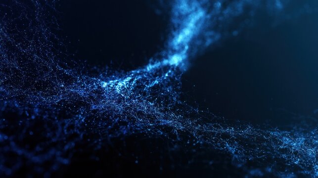 Abstract glowing blue particles swirling in dark space