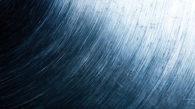 Close up of brushed metal texture with scratches and gradient of blue light