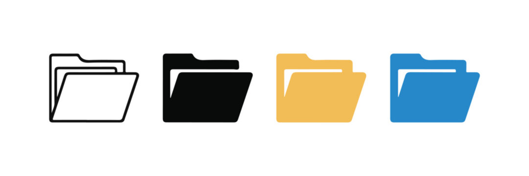 Set of file folder icons with multiple documents inside for organized business records and storage.