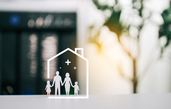 Conceptual family security and home protection concept with  house icon